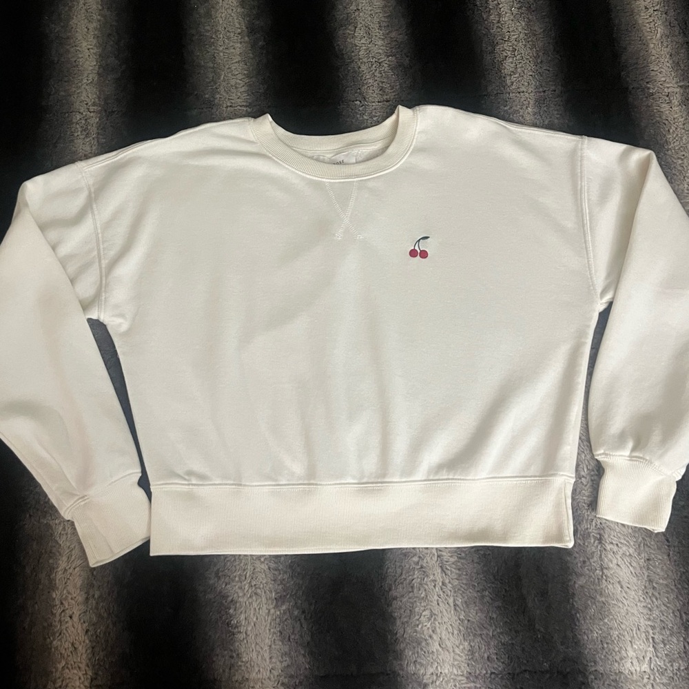 Pink Rose White Sweatshirt with Cherry Detail